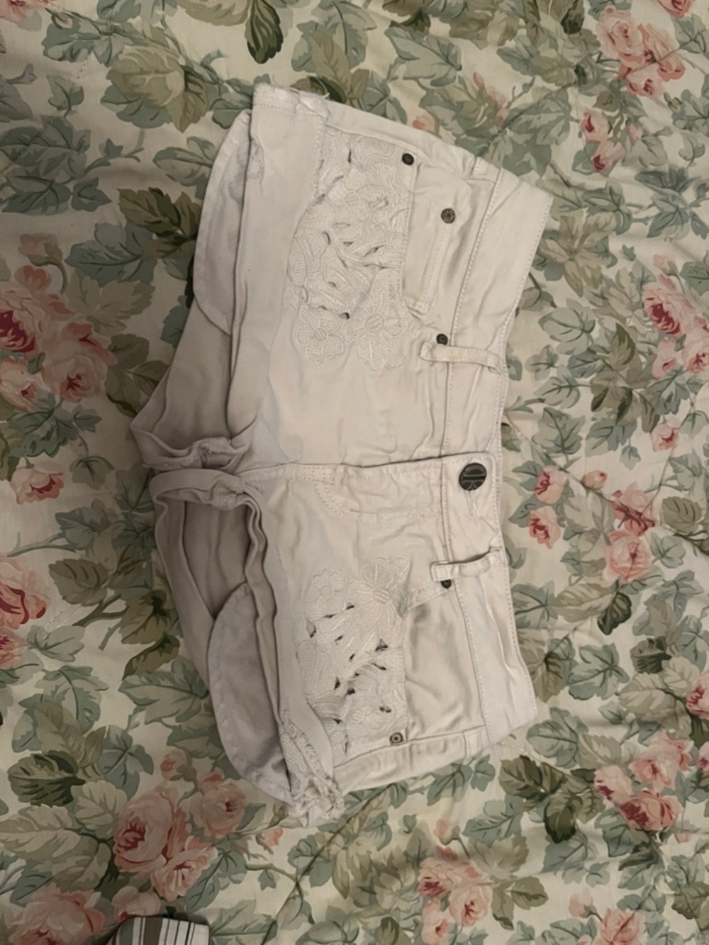 White Crochet Accent Denim Shorts for Women